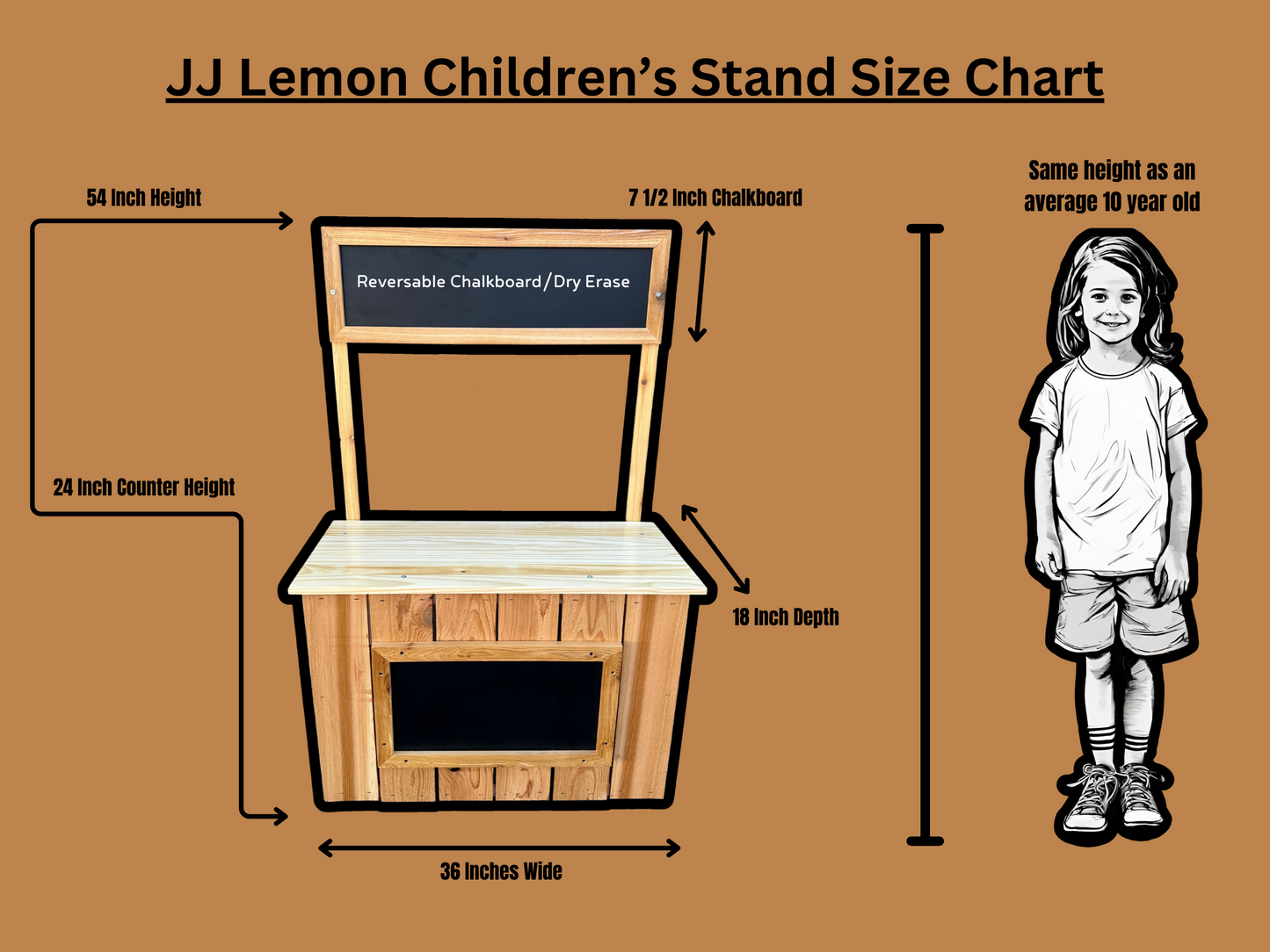 JJ Lemon Rustic Children's Lemonade Stand (6 Piece kit for 10 Minute Assembly)--Bonus! Free storage shelf and wheels added to all Stands!
